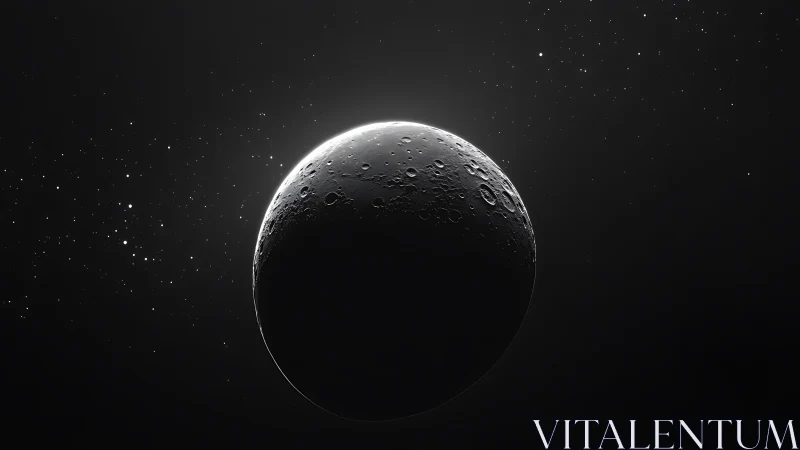 Silent cratered moonlit crescent adrift in velvet cosmos.