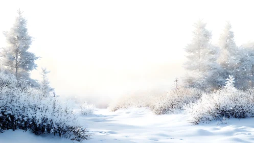 Digital winter woodland vista with luminous snowdrifts.