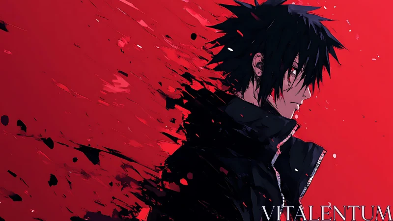 Fragmenting anime profile rendered against saturated red void