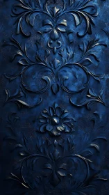 Velvety blue floral relief alive with graceful swirling curves.
