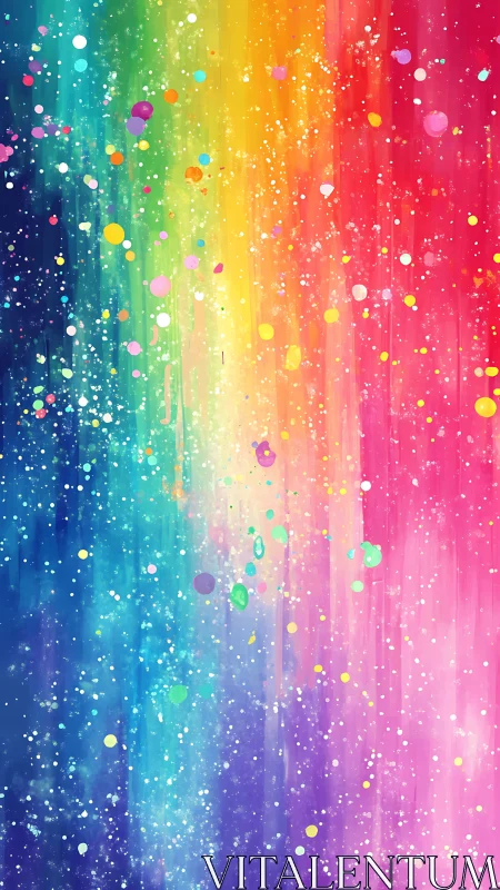 Vertical spectrum gradient shows dispersed multicolor paint droplets