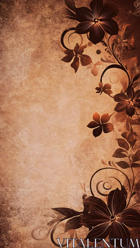 Warm vintage floral scroll with softly curling blossoms.
