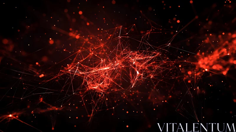 Abstract red neural network visualization with glowing nodes.