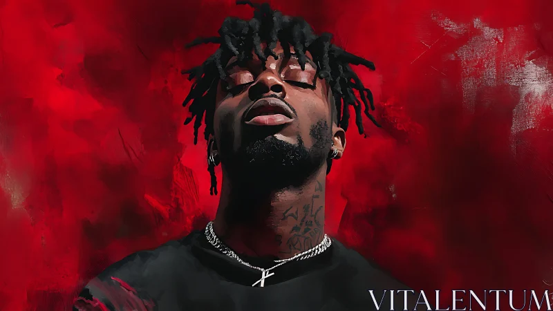 Portrait of pensive man against vivid red painted background