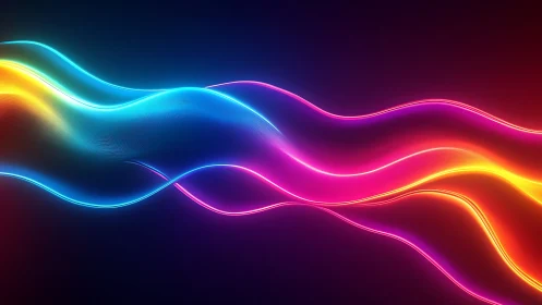 Flowing neon light waves drift gently across deep night