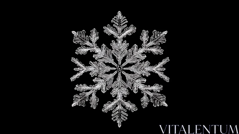 Intricate snowflake crystal isolated on deep black background.