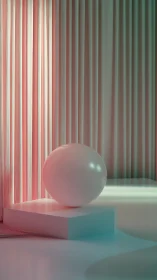 Soft-lit pastel sphere rests in a serene geometric studio