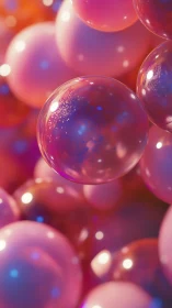 Translucent iridescent spheres in pink bokeh-lit macro cluster