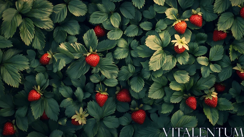 Ripe strawberry plants rendered with cinematic overhead lighting