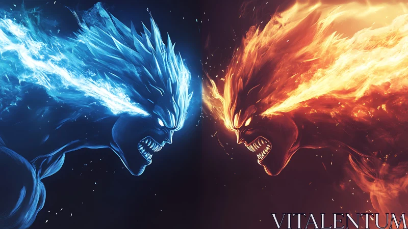 Elemental fire and ice warriors clash in a blazing standoff