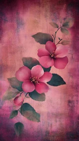 Floral Botanical Study with Pink Blooms and Dark Foliage