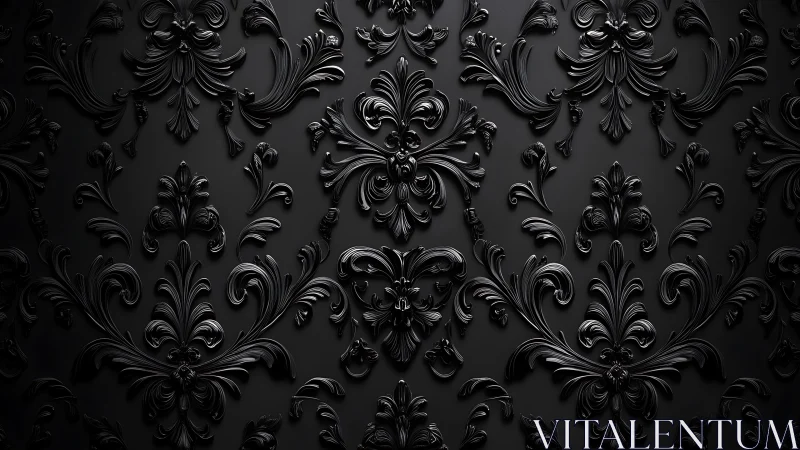 Black baroque ornament pattern with glossy sculpted relief