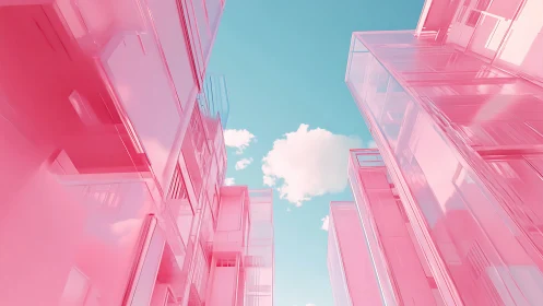 Pink Glass Towers Rise Against Turquoise Sky
