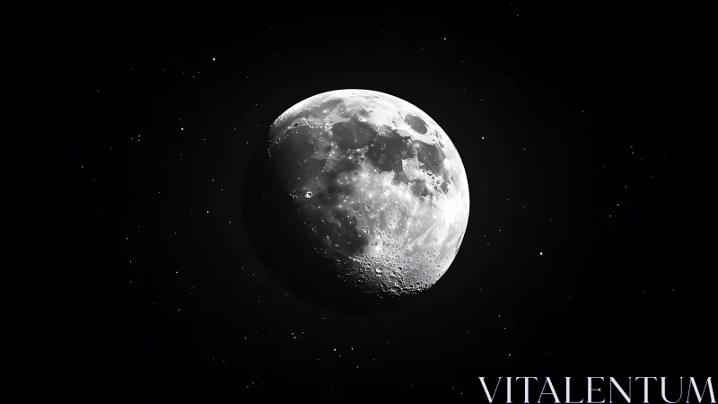 Lunar terminator detail rendered in high contrast monochrome study