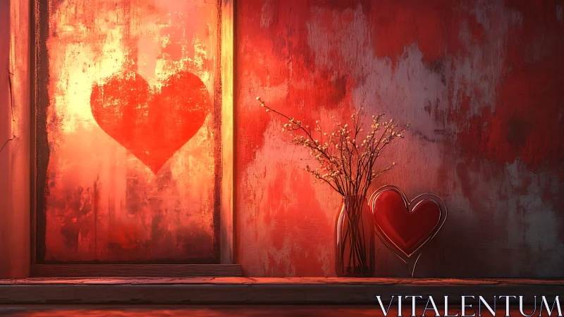 Luminous Heart Silhouette: Red Window Geometric Cardiac Symbolism.