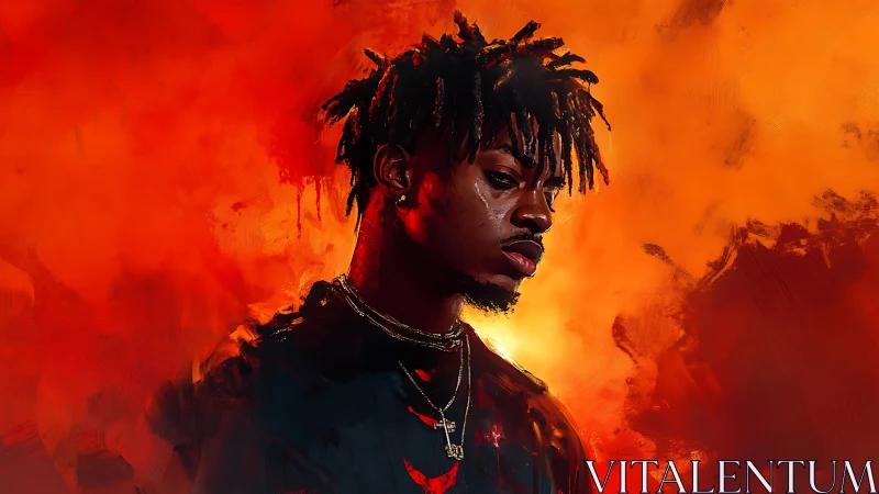 Digital portrait with infernal chromatic field and contrast balance.