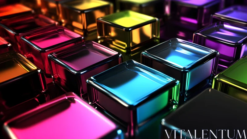 Chromatic glass cubes form a reflective geometric surface grid