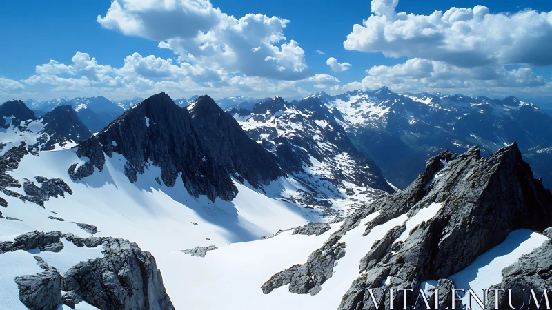 Sunlit snowy peaks welcoming you into the high mountains.