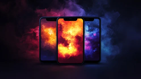 Tri-screen smartphone array with high-contrast vapor light gradients