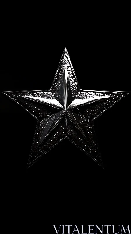 Chrome five-pointed star emblem against solid black