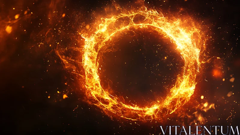 Fiery Ring Portal Effect: Luminous Energy Vortex Against Darkness.