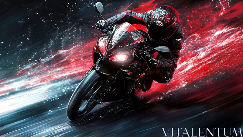 Blazing sportbike racer carving neon streaks at speed.