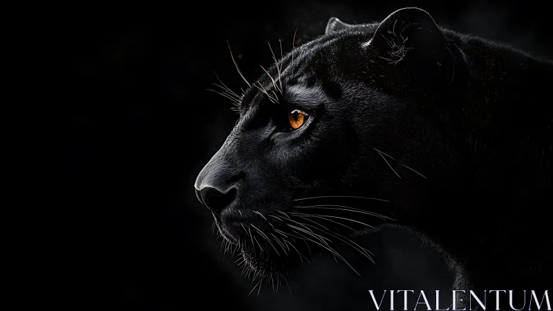 Black Panther Portrait with Luminous Eyes Against Dark Background