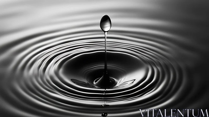 Monochrome liquid droplet forms vertical column and ripples