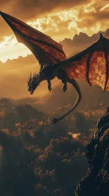 Sunlit mountain skies welcome a soaring dragon in flight.