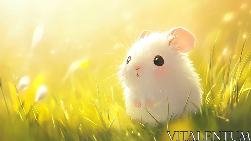 Soft morning sunlight with a curious little white hamster.