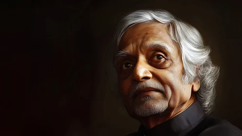 Gentle elder in soft light with thoughtful, knowing gaze.