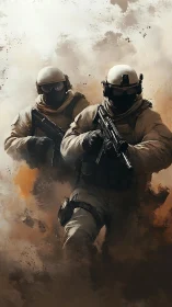 Dustborne operators racing through a storm of grit and fire.