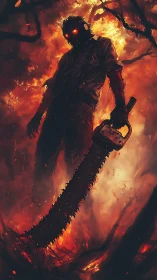 Masked chainsaw wielder dominates burning forest inferno