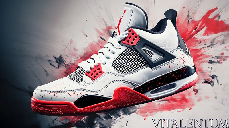 Dynamic white and red sneaker bursts with bold street energy