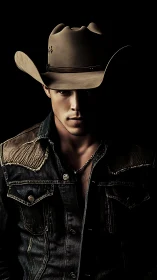 Moody cowboy portrait in low key dramatic studio lighting.