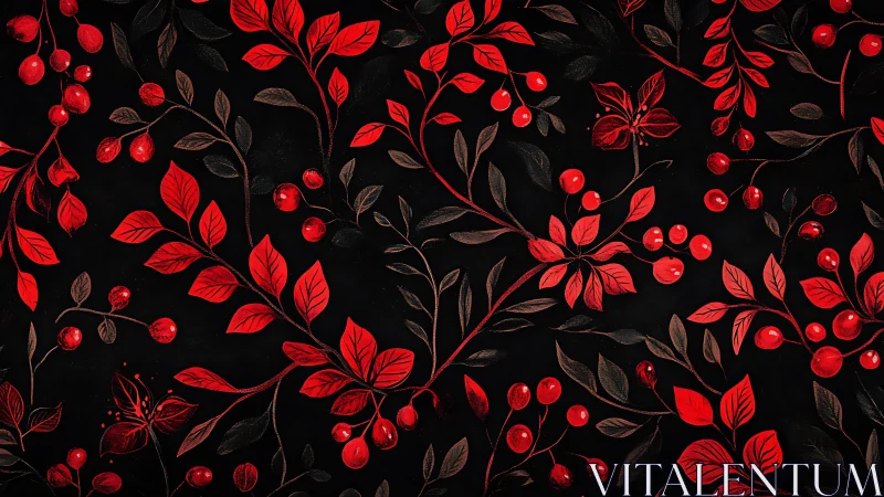 Midnight crimson foliage dancing with luminous berries.