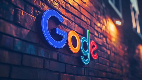 Illuminated multicolor wall sign with stylized text logo.