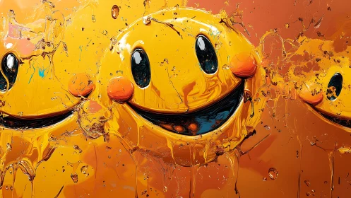 Molten smiley spheres melt into a wild neon happiness storm.