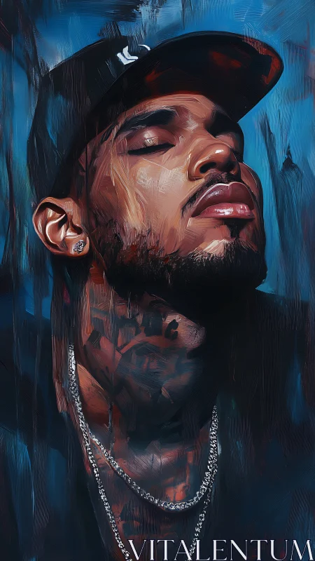 Closed eyes drift through electric-blue oil painted quiet