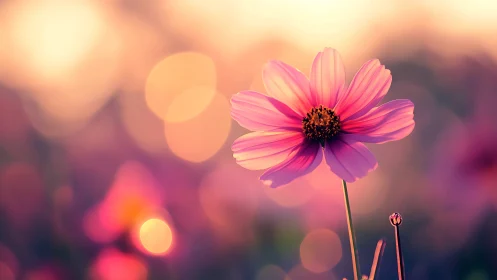 Cosmos Flower at Sunset: Bokeh-Rendered Macro Photography.