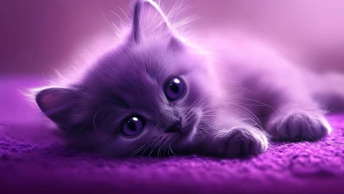 Luminous feline rendered in neon purple with hyperrealistic fur detail and ambient glow