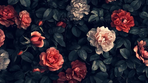 Dense Rose Garden with Chromatic Depth and Foliage Interplay.