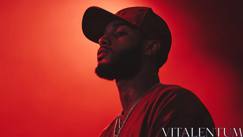 Low key side-profile portrait in red monochrome studio lighting