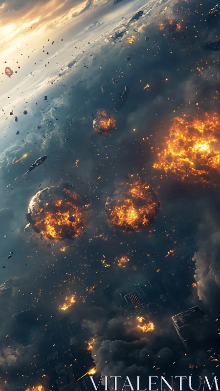 Planetary skyline bombardment ignites apocalyptic firestorm.