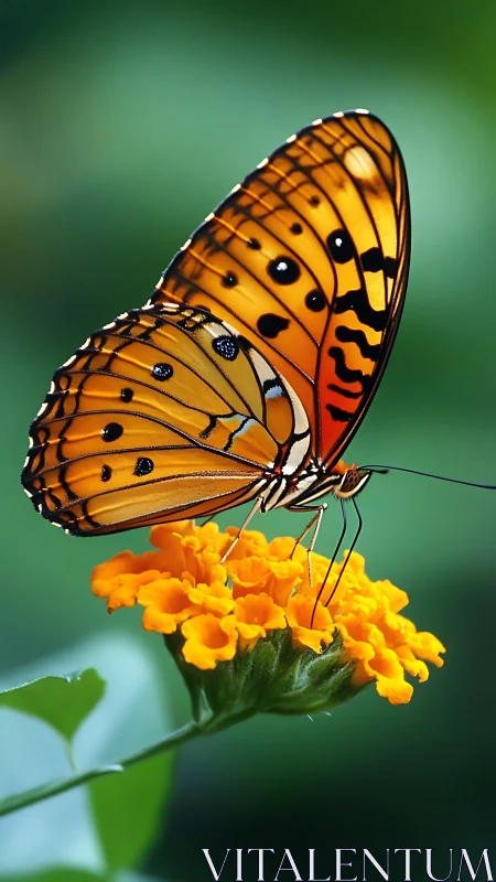 Orange butterfly on marigold flower in sharp close view.