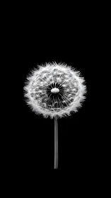 Minimalist dandelion seed head glows against deep black space