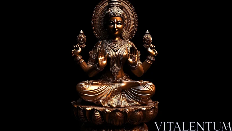 Highly polished bronze goddess sculpture with dynamic specular highlights