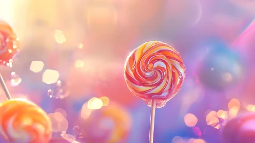 Vibrant Spiral Lollipop in Soft Focus Bokeh Environment.