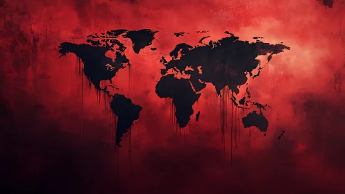 World map silhouette on textured red background surface.