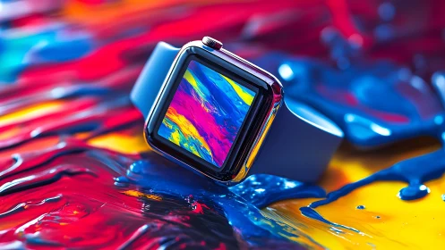 Smartwatch dives into neon paint and keeps perfect time alive